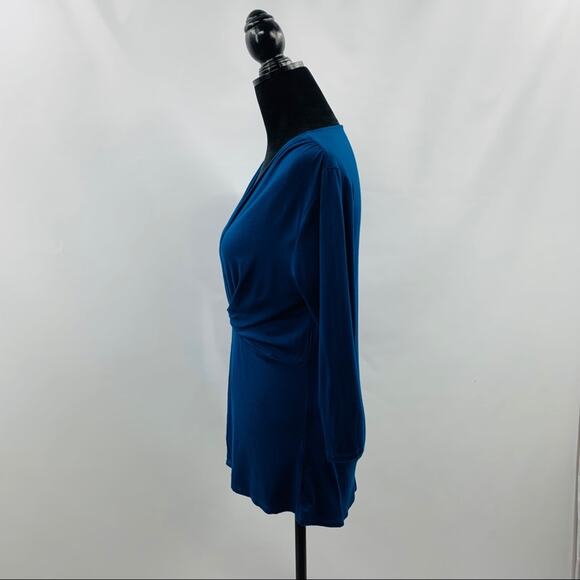 Loveappella Teal V Neck with Drape Front Twist - Picture 9 of 12